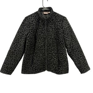 Chicos‎ Women's Leopard Print Black Velvet Quilted Zip Front Jacket Size 1 (M)